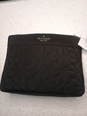 NWT Kate Spade - Spade Flower Quilted Black Cosmetic Pouch $129